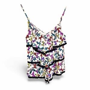 Love on a Hangover Layered Ruffle Butterfly Camisole Blouse w/Lace Hem Sz S